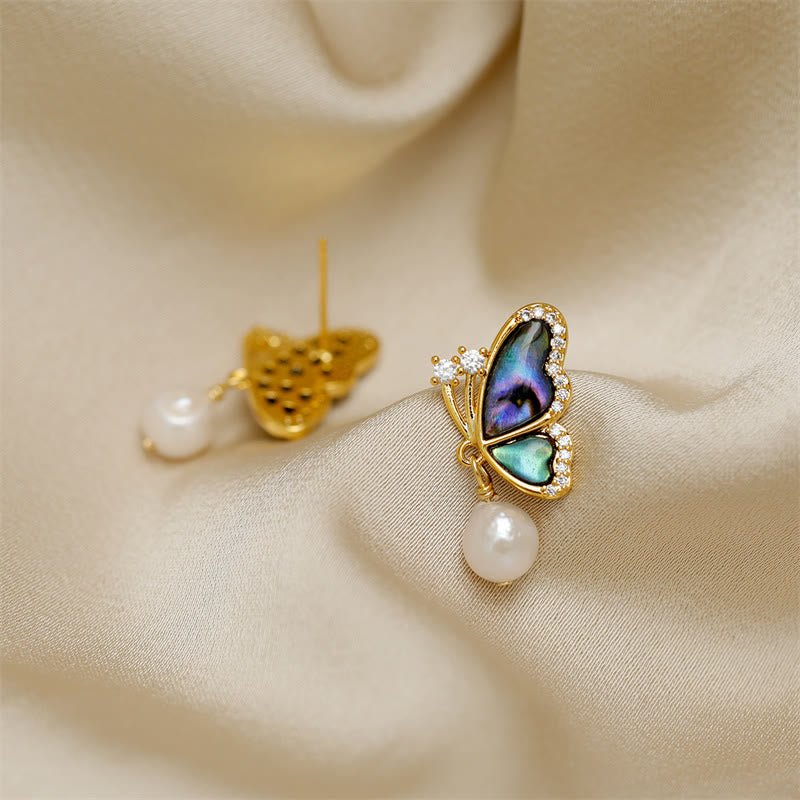 18K Gold Plated Copper Pearl Butterfly Stud Earrings with 925 Sterling Silver Posts