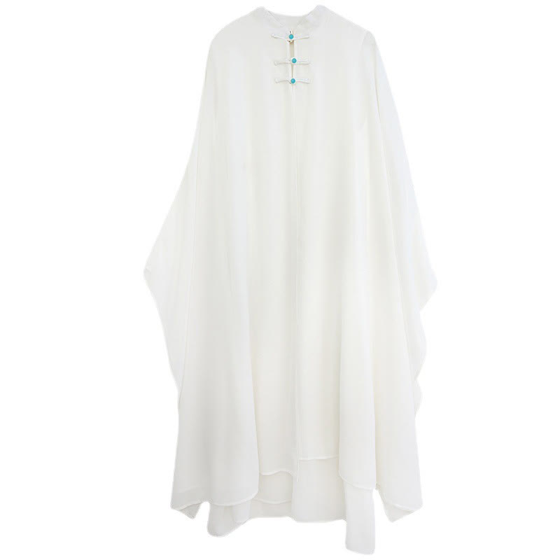 Chiffon Frog-Button Flowing Dress and Wide-Leg Meditation Set