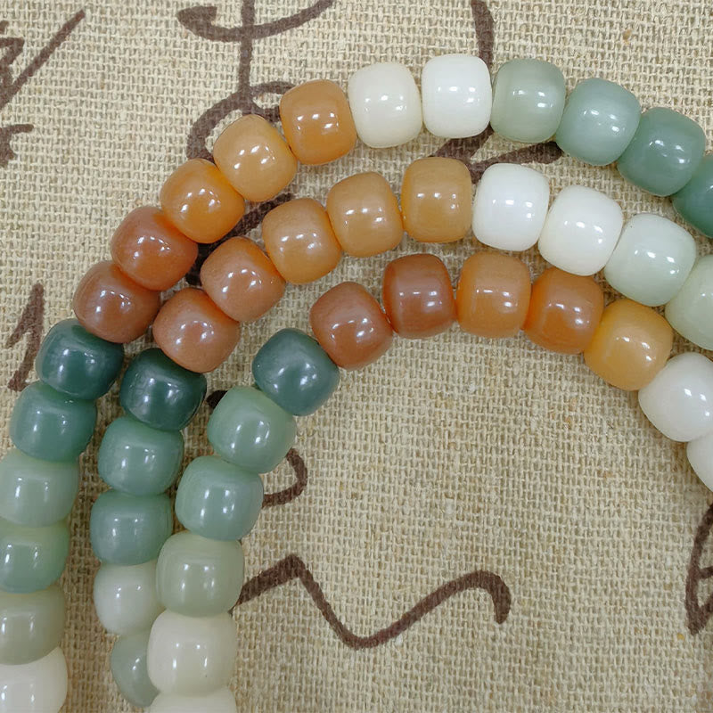 108 Mala Beads Gradient Bodhi Seed Green Tara Buddha Engraved Peace Harmony Bracelet