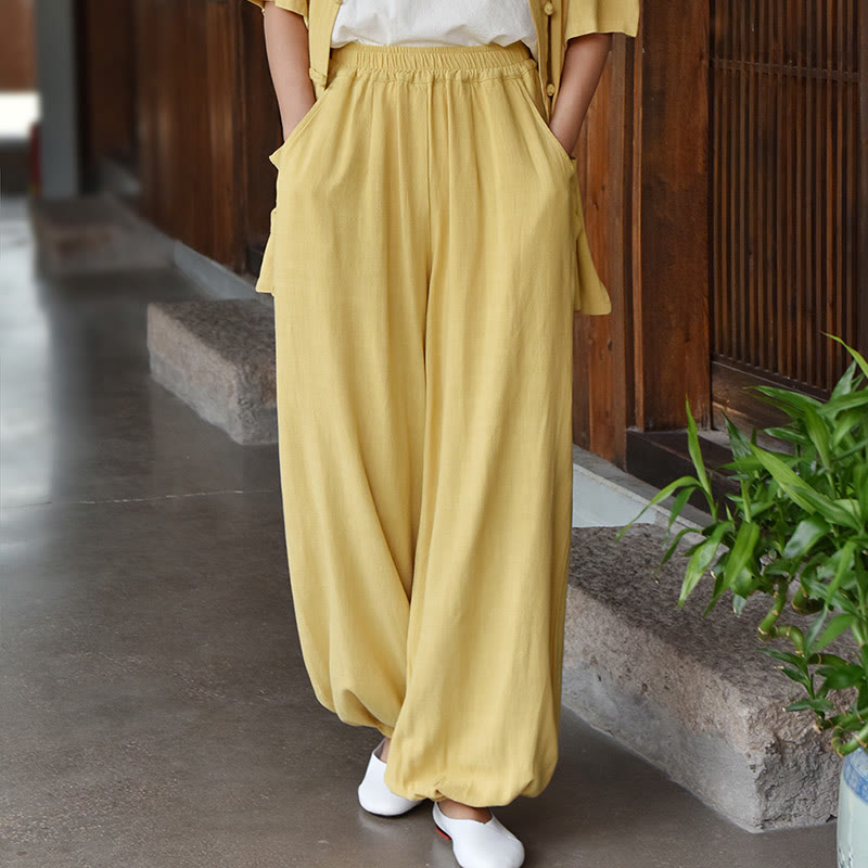 Tactile Breathable Linen Harem Pants for Mindful Meditation and Yoga
