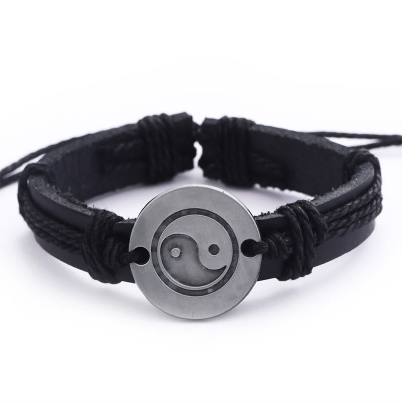 Retro Yin Yang Leather & Wax Rope Harmony Bracelet