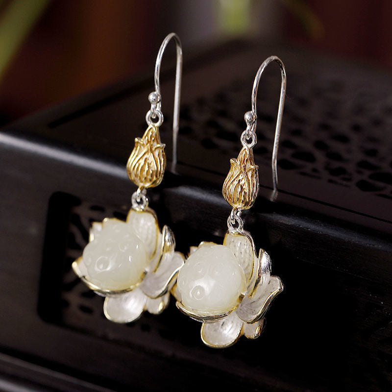 White Jade Protection Harmony Drop Earrings