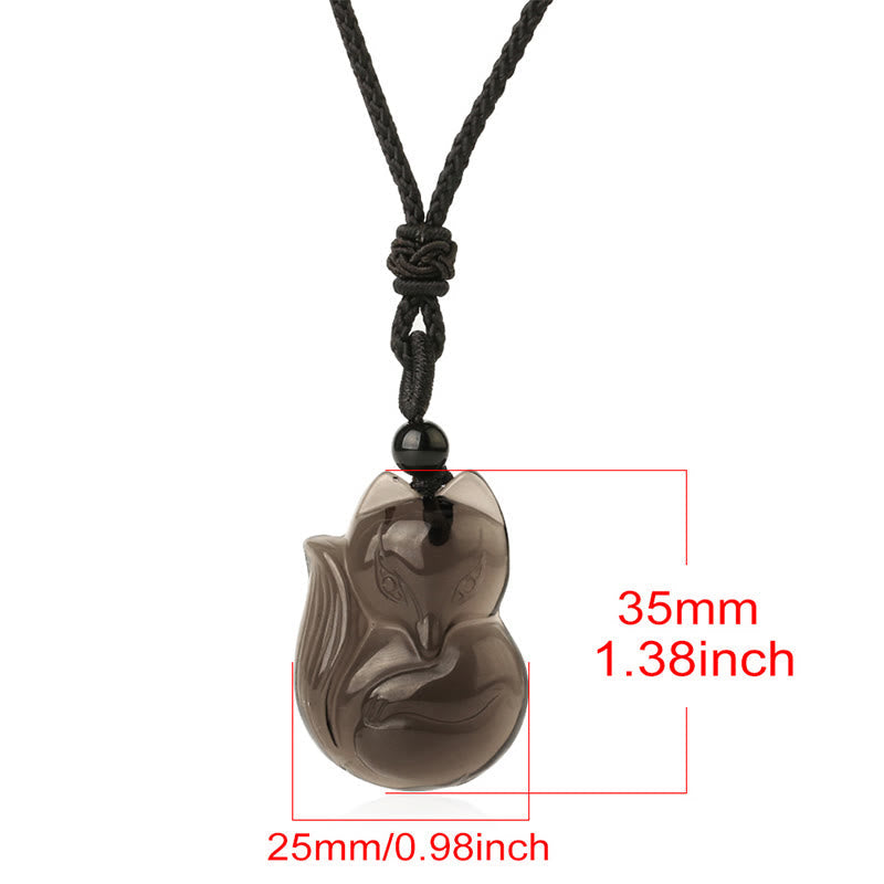 Natural Black Obsidian Tiger Eye Ice Obsidian Fox Pendant Amulet Necklace
