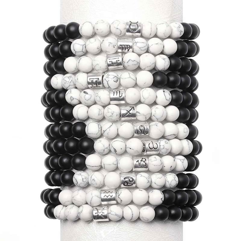 12 Constellations of the Zodiac Natural Frosted Stone White Turquoise Bead Fortune Bracelet