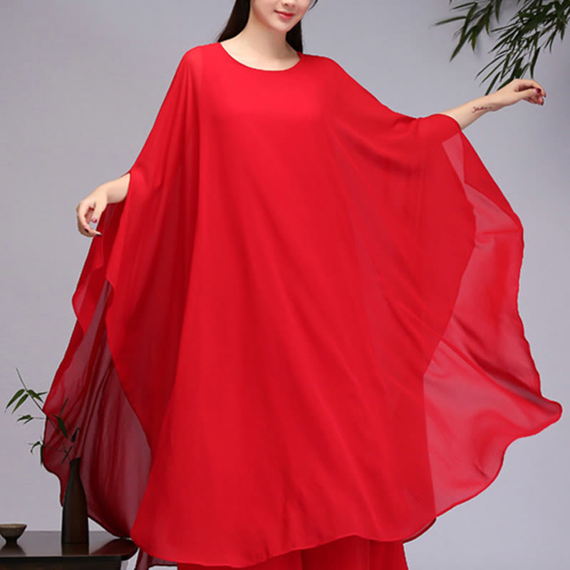 Lightweight Chiffon Flowing Midi Dress and Wide-Leg Meditation Set