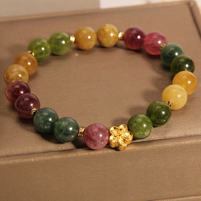 Natural Colorful Tourmaline Golden Flower Positive Bracelet