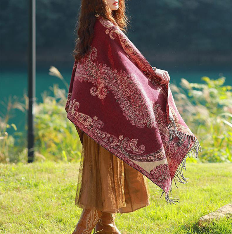 Tibetan Vine Leaves Pattern Design Shawl Cozy Travel Scarf Wrap