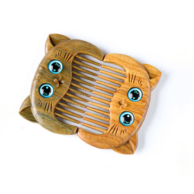 Minimalist Cat Pattern Green Sandalwood Portable Pocket Comb