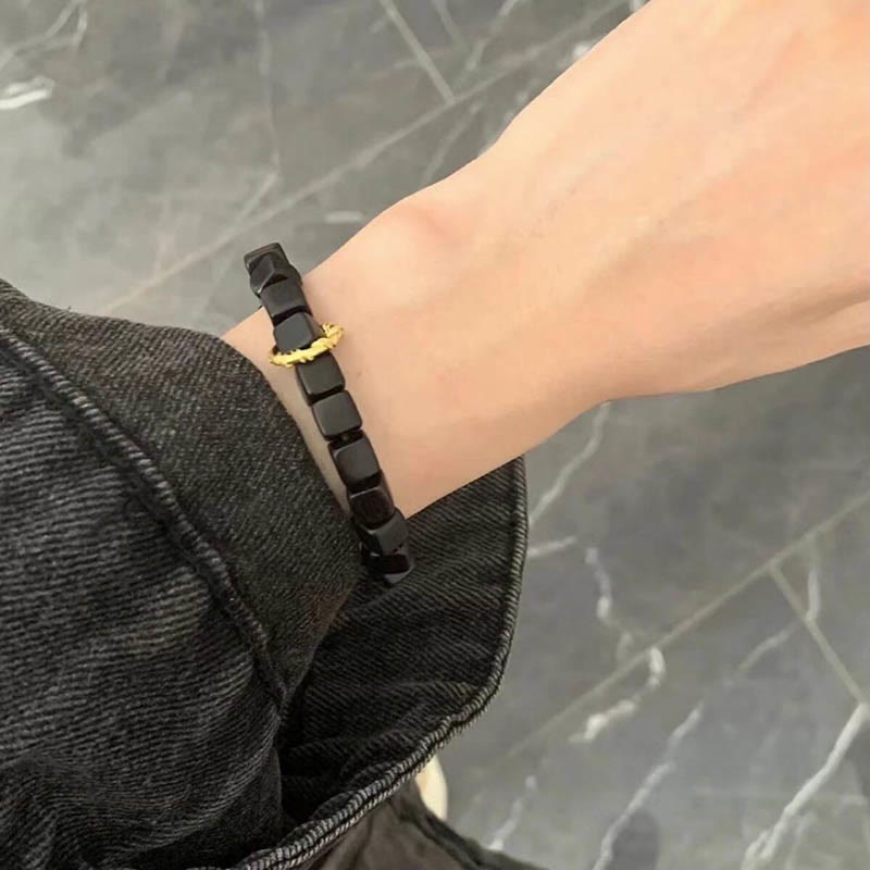 Tibetan Square Ebony Wood and Copper Minimalist Meditation Bracelet