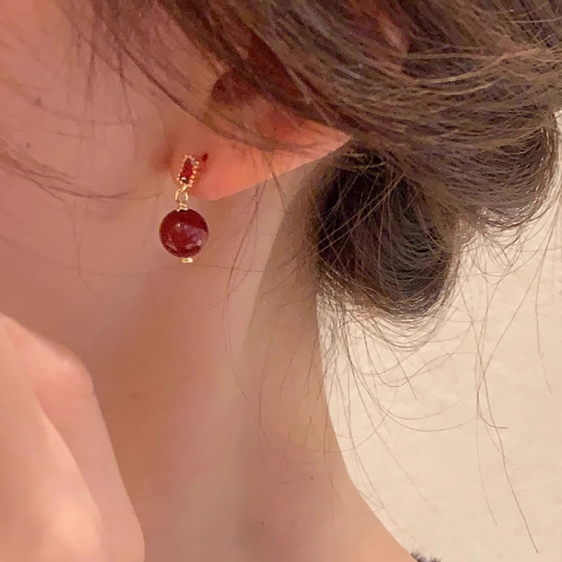 925 Sterling Silver Posts 14K Gold Filled Cinnabar Bead Zircon Calm Earrings