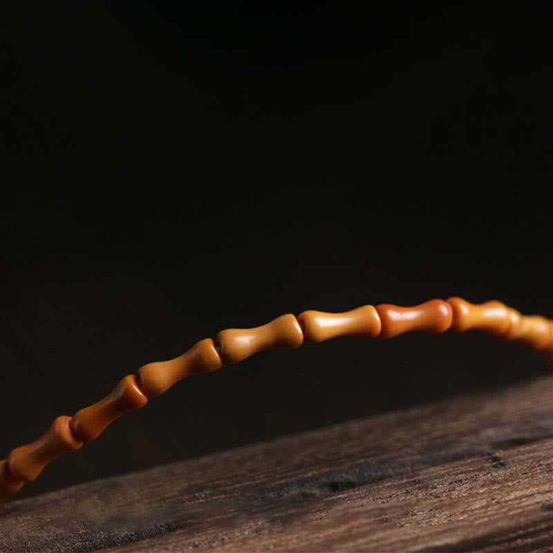 Natural Olive Pit Green Aventurine Bamboo Pattern Luck Bracelet