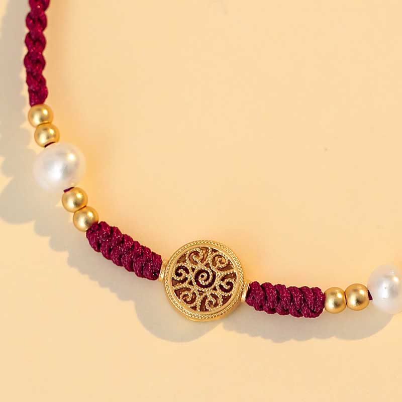Hand-Braided Copper Tree of Life & Chinese Coin Red String Bracelet