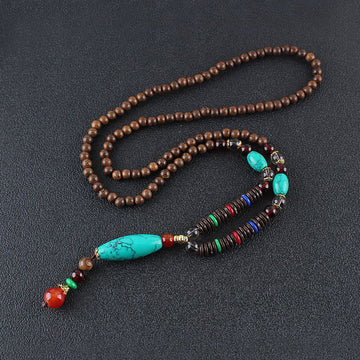 Wenge Wood Turquoise Stone Protection Calm Necklace Pendant