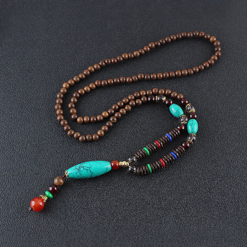 Wenge Wood Turquoise Stone Protection Calm Necklace Pendant