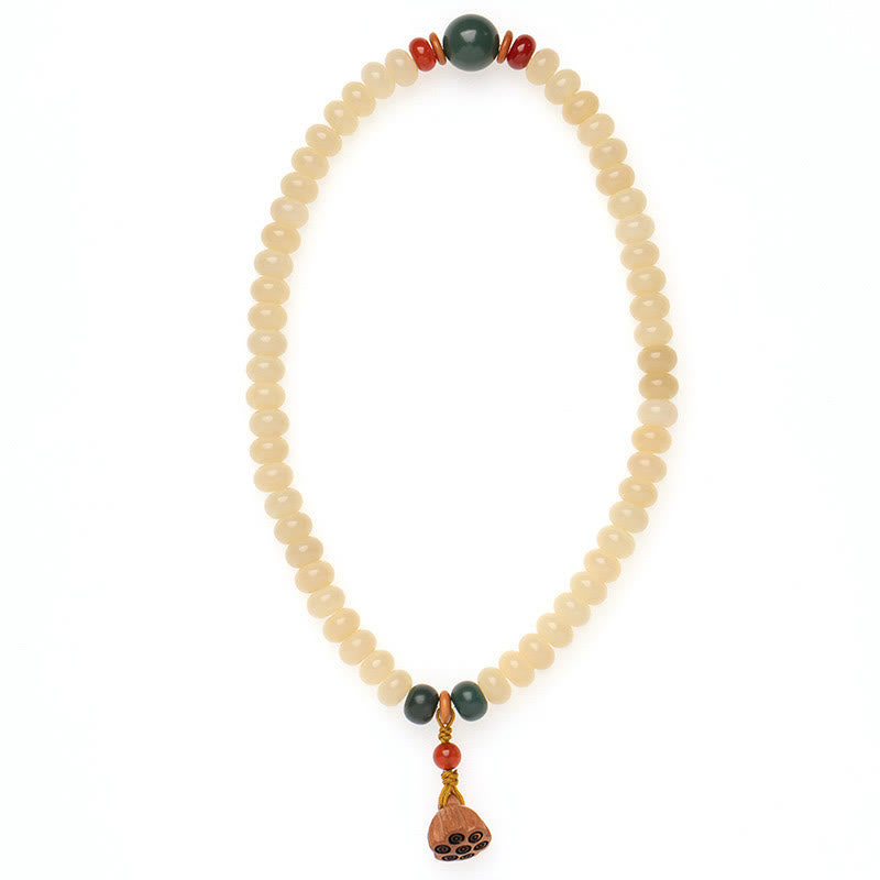 Natural Bodhi Seed and Lotus Pod Charm Double Wrap Mindfulness Bracelet