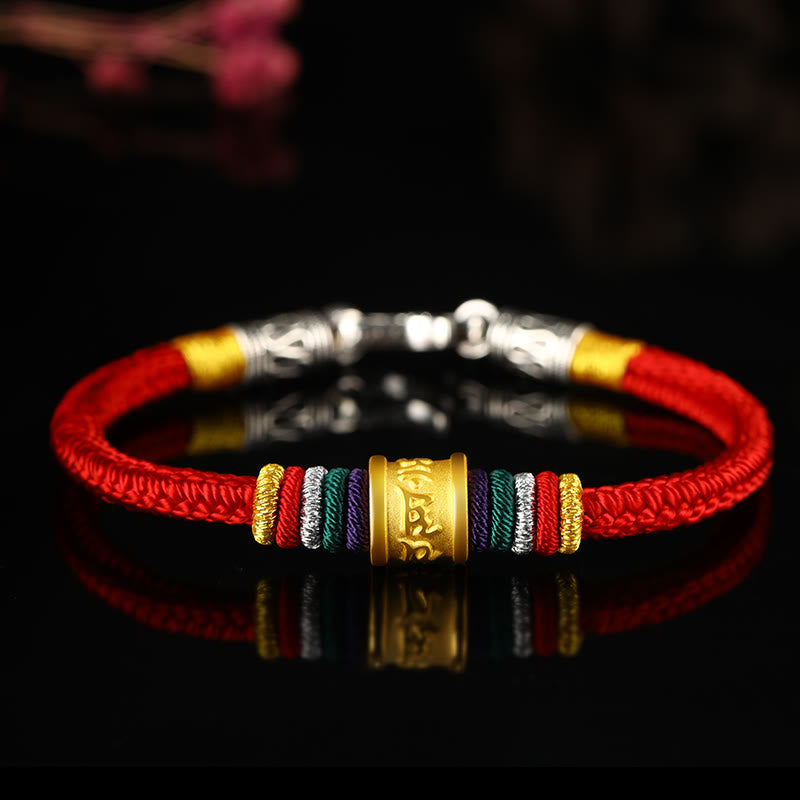 Tibet 999 Gold Om Mani Padme Hum Handmade Eight Thread Peace Knot Luck Bracelet