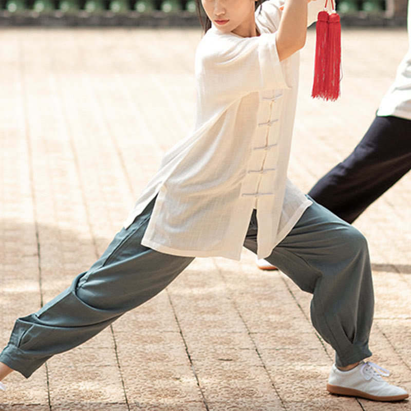 Solid Color Frog-Button Meditation Prayer Spiritual Zen Tai Chi Qigong Practice Unisex Clothing Set