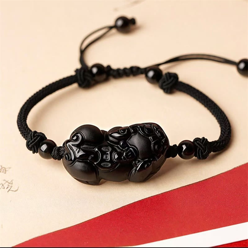 Natural Obsidian Amethyst Citrine PiXiu Cooper Coin Wealth Bracelet