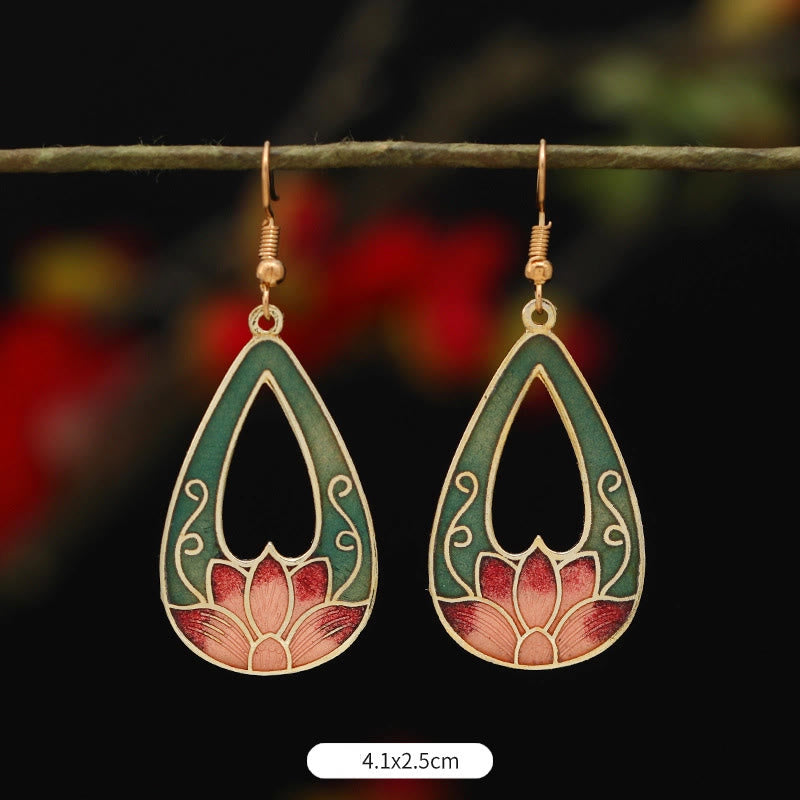 Artistic Copper Alloy Lotus Butterfly and Flower Motif Drop Earrings