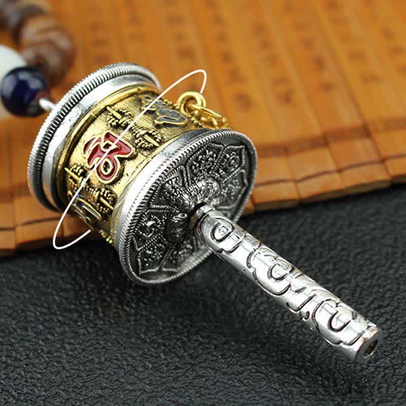 Tibetan Om Mani Padme Hum Prayer Wheel Rotation Vajra Wood Necklace Pendant