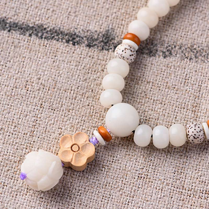Tibetan White Jade Bodhi Lotus Blessing Bracelet