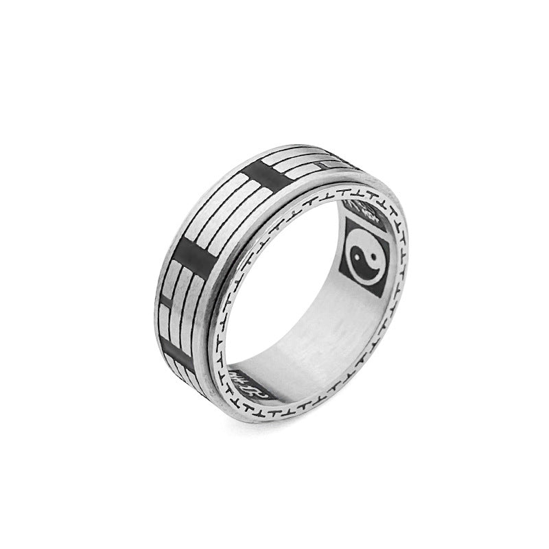 Rotatable Bagua Yin Yang Titanium Steel Balance Spinner Ring