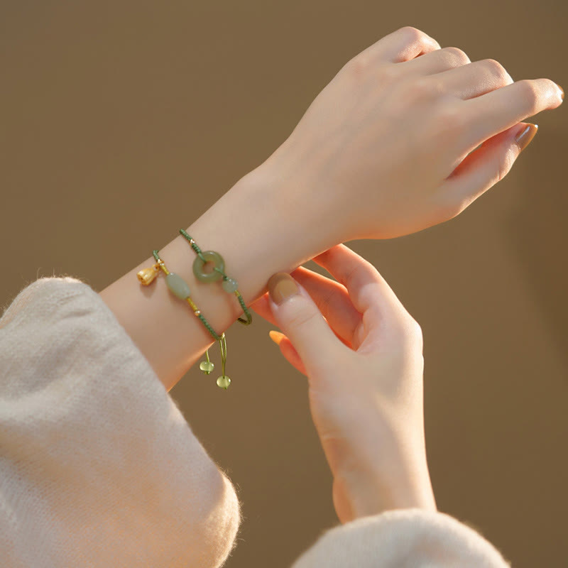 Lotus Jade Peace Buckle Bead Luck Happiness Charm String Bracelet