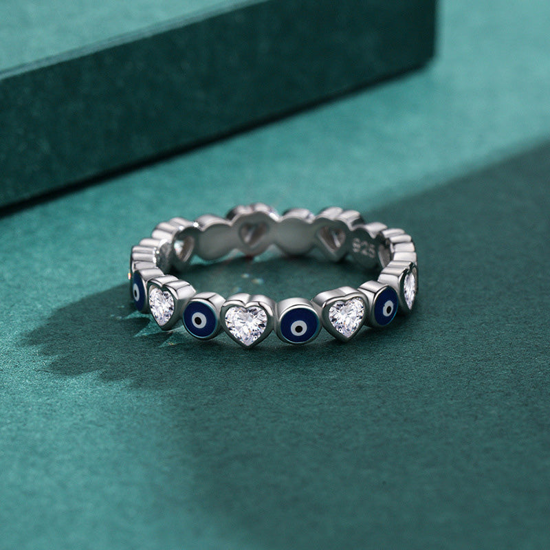 925 Sterling Silver Evil Eye Love Heart Zircon Blessing Ring
