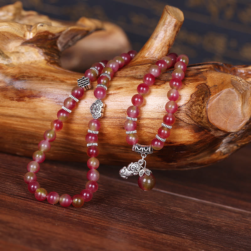 Natural Watermelon Tourmaline PiXiu Elephant Positive Triple Wrap Bracelet