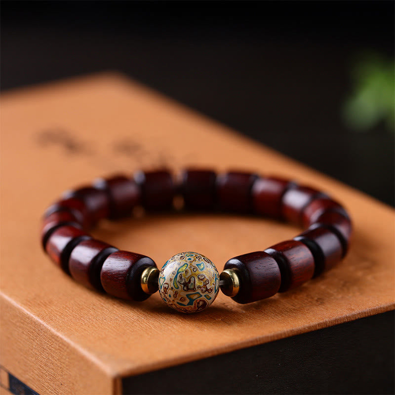 Natural Green Sandalwood Small Leaf Red Sandalwood Lacquer Bead Peace Bracelet