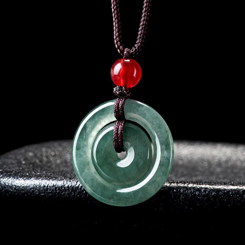 Green Jade Double Peace Buckle Abundance Necklace Pendant