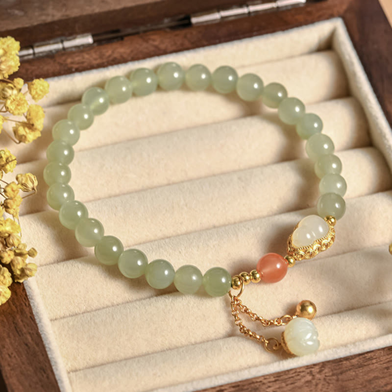 925 Sterling Silver Hetian Jade Lotus Gourd Bracelet