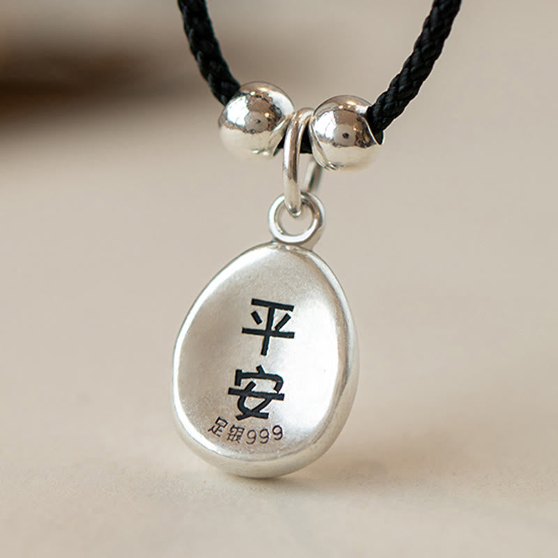 999 Sterling Silver Peace And Joy Fu Character Luck Fortune 925 Sterling Silver Chain Necklace Pendant