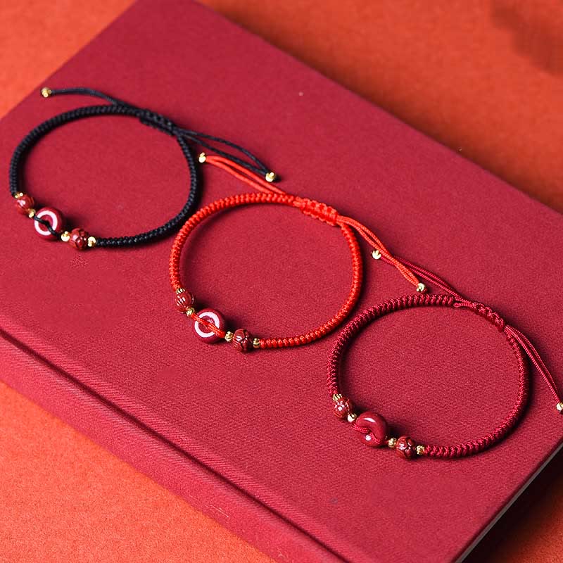Handmade Cinnabar Peace Buckle Lotus Calm Blessing Braided Rope Bracelet