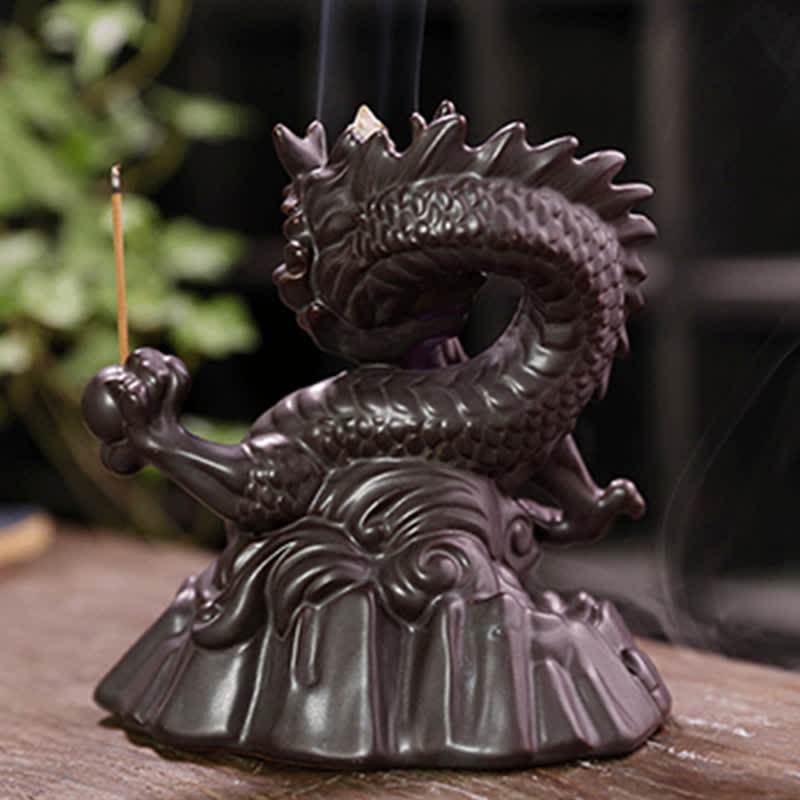 Ceramic Dragon Backflow Incense Burner Smoke Fountain with LED Option