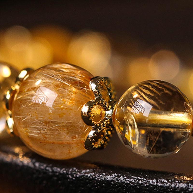 Natural Citrine Amethyst Rutilated Quartz Prosperity Protection Bracelet