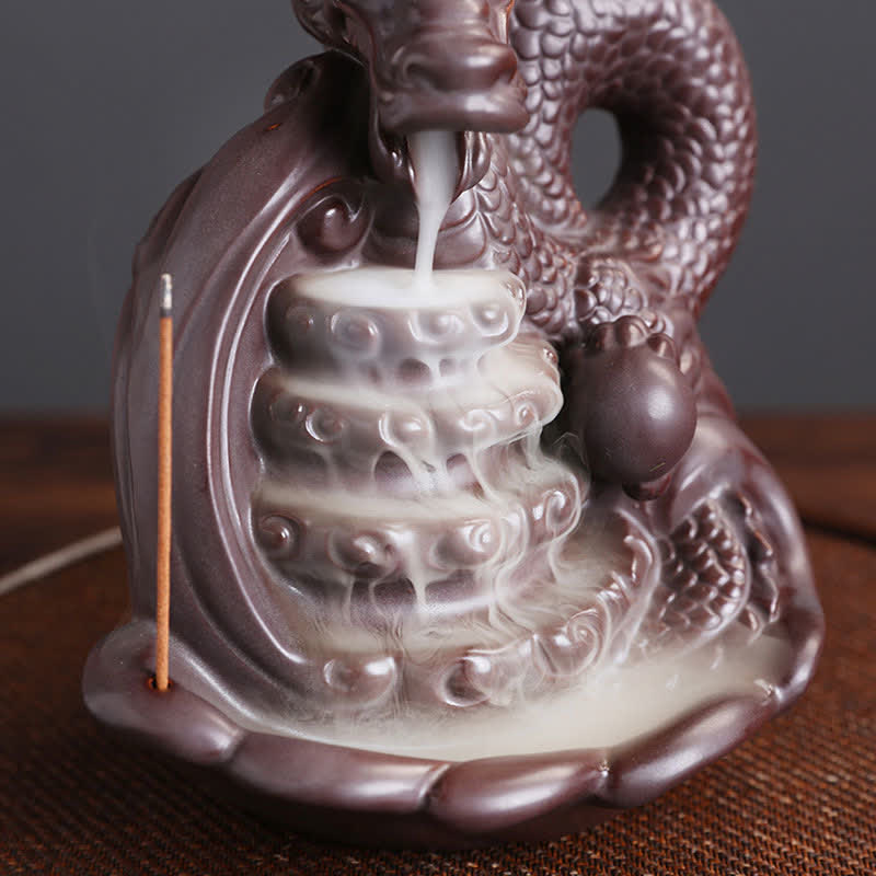 Intricate Dragon and Phoenix Motif Ceramic Incense Burner