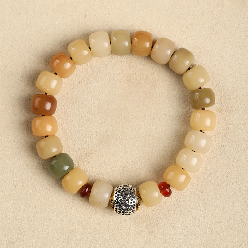Natural Bodhi Seed & Red Sandalwood Om Mani Padme Hum Citipati Kapala Bracelet