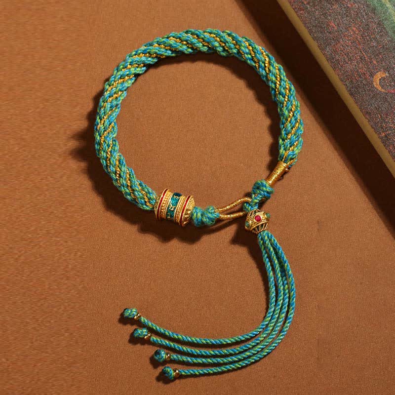 Handmade Tibetan Prayer Wheel & Endless Knot Braided Red String Bracelet