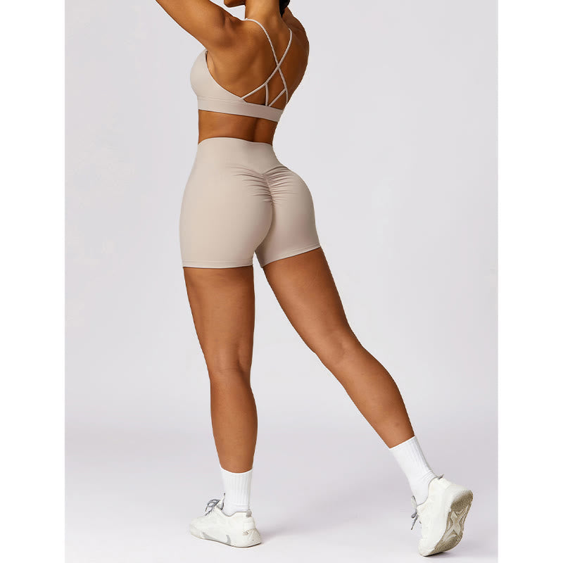 Gym Sports Yoga Backless Bra Crop Tank Top Breathable Shorts