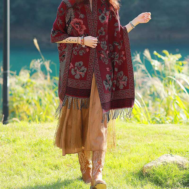 Tibetan Flowers Leaves Pattern Design Shawl Cozy Travel Scarf Wrap
