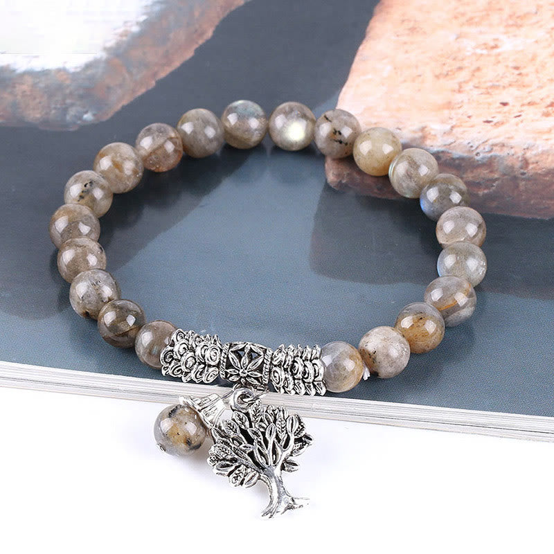 Natural Gemstone Tree of Life Lucky Charm Stretch Bracelet