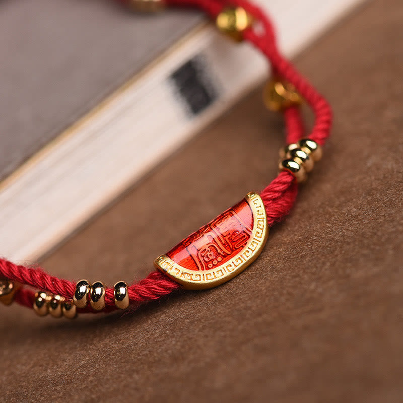 Handmade Braided Red String Bracelet with Cinnabar Dumpling Beads & Endless Knot