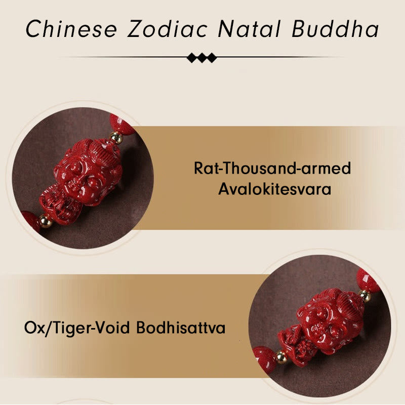 Handcrafted Cinnabar Zodiac Guardian Buddha Red String Adjustable Bracelet