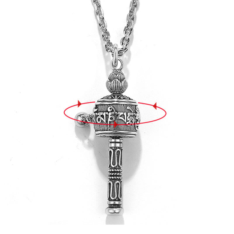 Tibetan Om Mani Padme Hum Prayer Wheel Lotus Wisdom Rotatable Necklace Pendant
