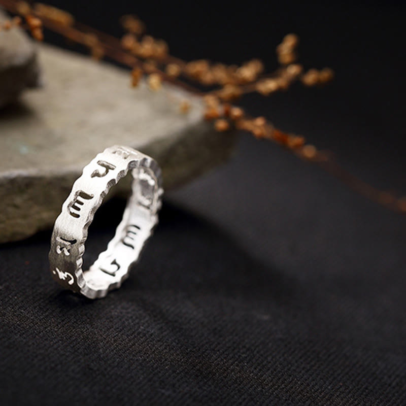 Handmade 925 Sterling Silver Om Mani Padme Hum Hollow Peace Ring
