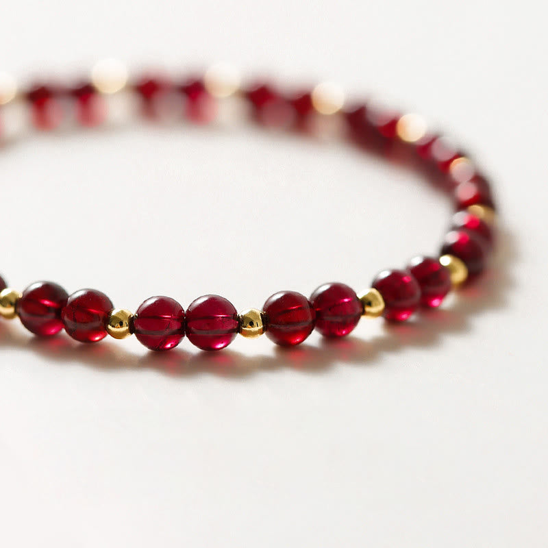 14K Gold Plated Natural Garnet Cinnabar Flower Calm Bracelet