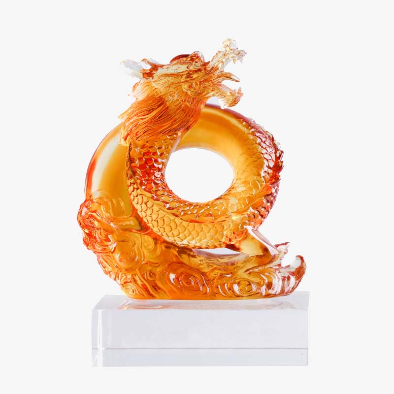Year of the Dragon Handmade Chinese Zodiac Yellow Dragon Liuli Crystal Art Piece Protection Home Office Decoration