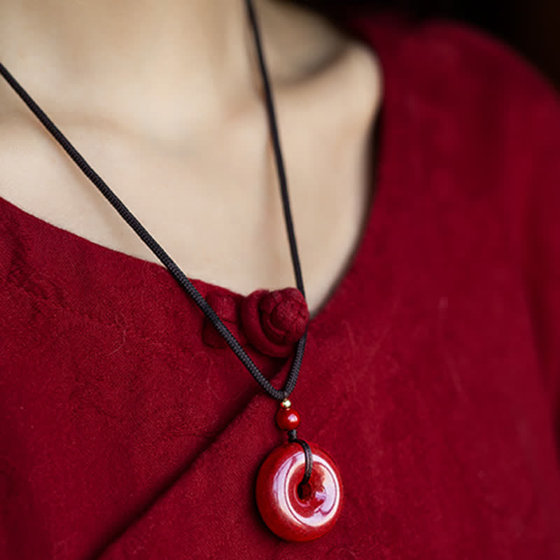 Cinnabar Peace Buckle Calm Blessing Necklace Pendant (Extra 35% Off | USE CODE: FS35)