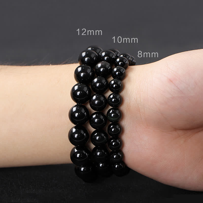 Ebony Wood & Black Obsidian Gold Sterling Silver Tiger Eye Beaded Couple Bracelet